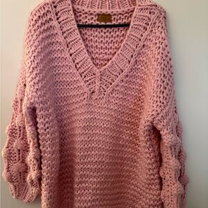 POL Pink V-Neck Chunky Sweater